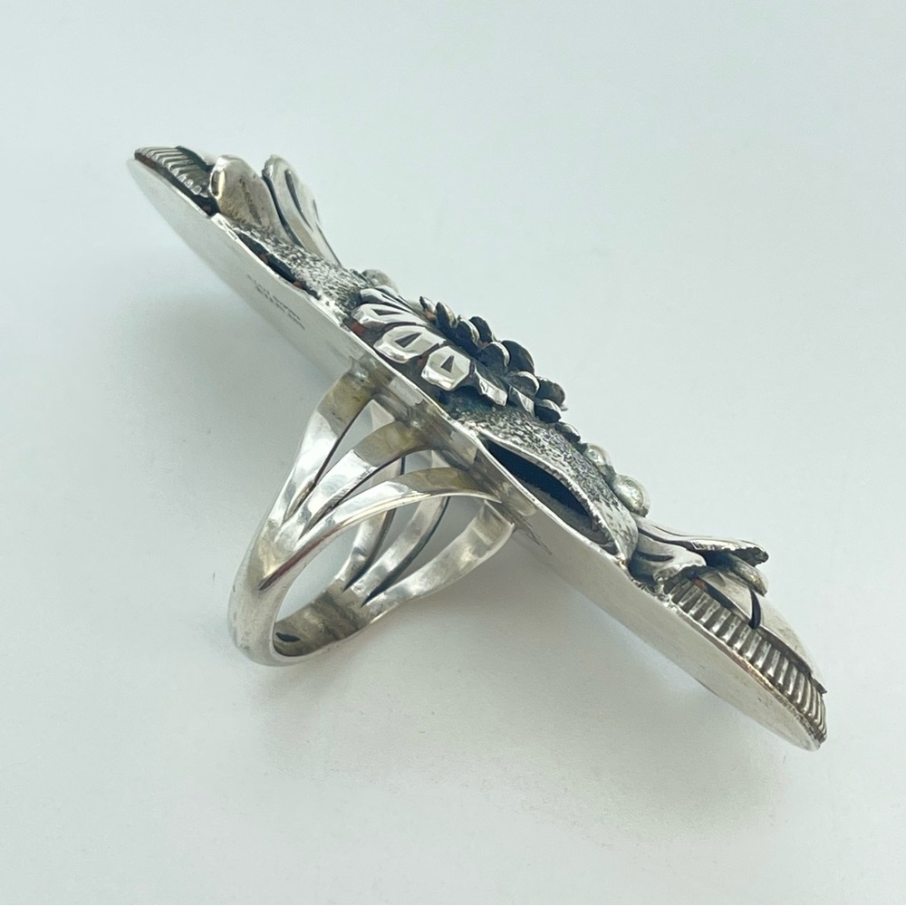 Vintage Eddy Chaco Squash Blossom Silver 3D Knuckle Ring | Handcrafted Sterling - Picture 9 of 15